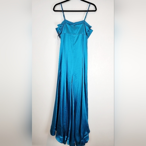 NWT Taylor Women's Exaggerated-Bow Satin-Dazzling Gown in Ocean Blue - Picture 5 of 14